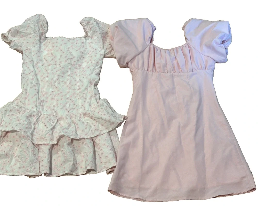 GB Girls Size 10 Dress Lot of 2 Pink White Ditsy Floral Fit & Flare Summer Party